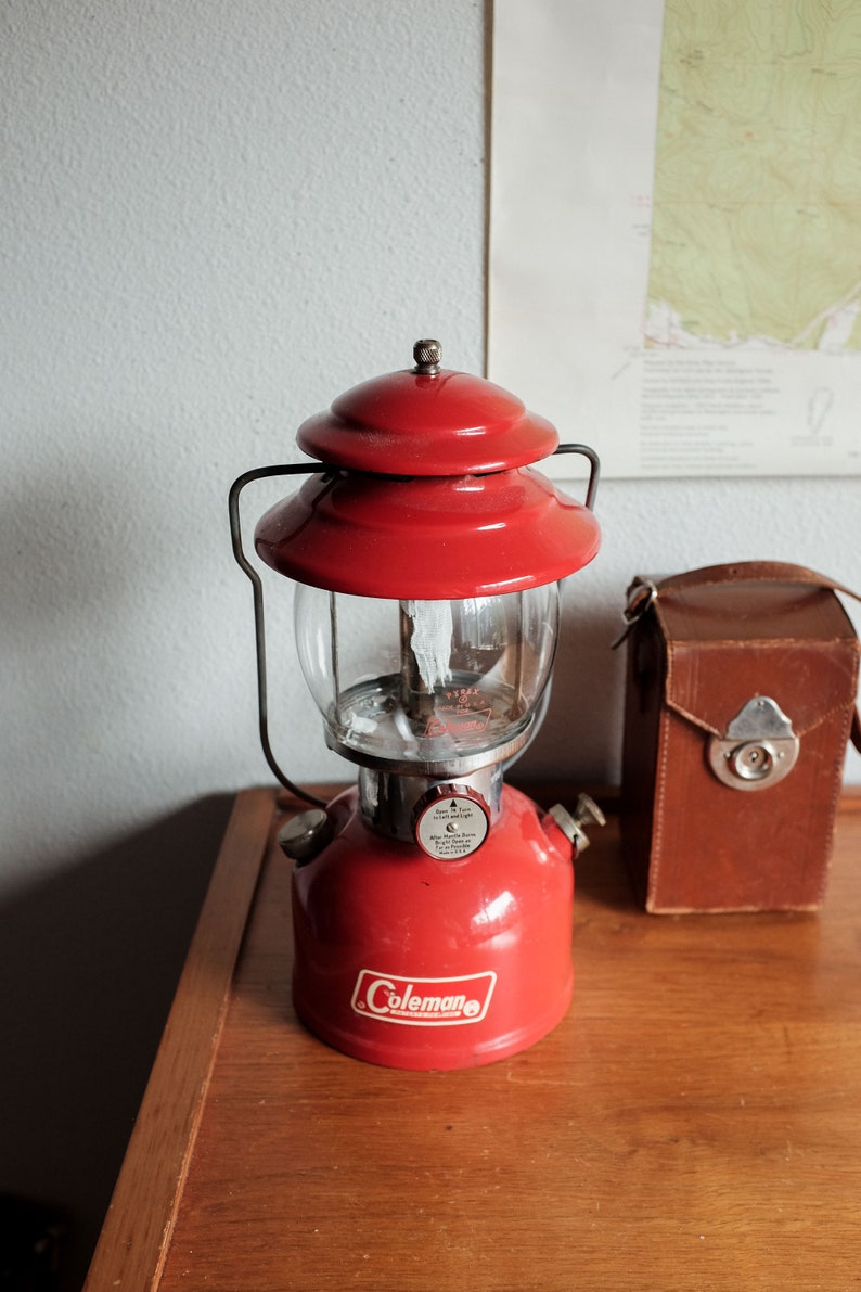 Vintage Red Coleman Lantern 200A Tested & Working, Camping Lantern Light Decor image 4