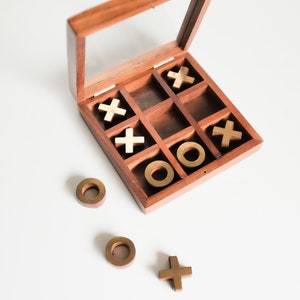 Messing und Holz Tic Tac Toe Spiel Vintage Bild 4