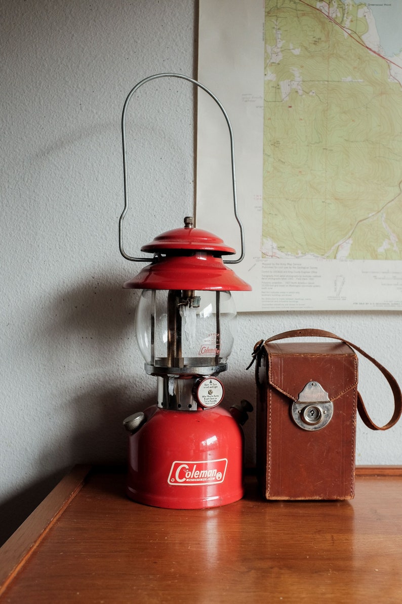 Vintage Red Coleman Lantern 200A Tested & Working, Camping Lantern Light Decor image 1