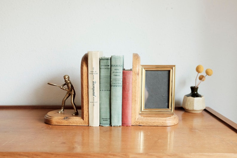 Brass and Wood Tennis Picture frame Bookends image 9