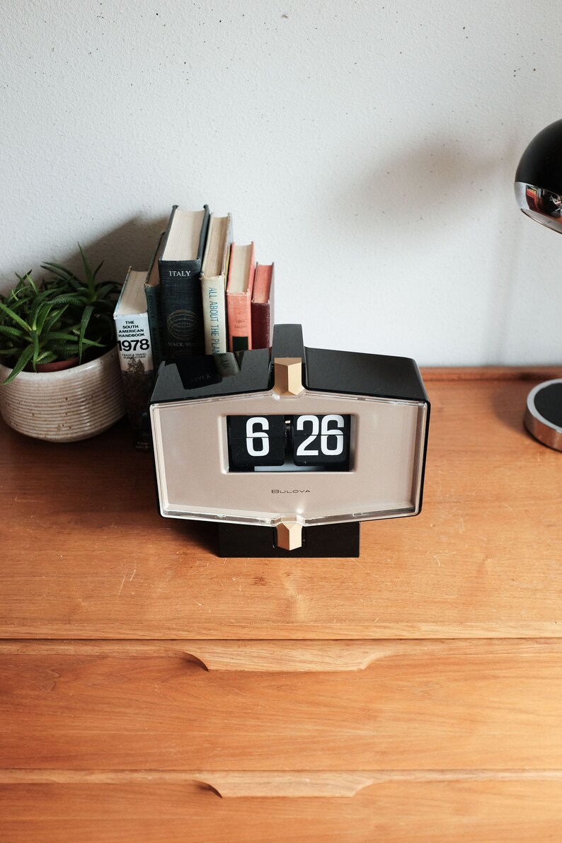 Mid Century Bulova Flip Clock Geometric triangular MCM design, desk clock, wall clock, flip clock, battery powered image 3