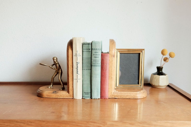 Brass and Wood Tennis Picture frame Bookends image 8