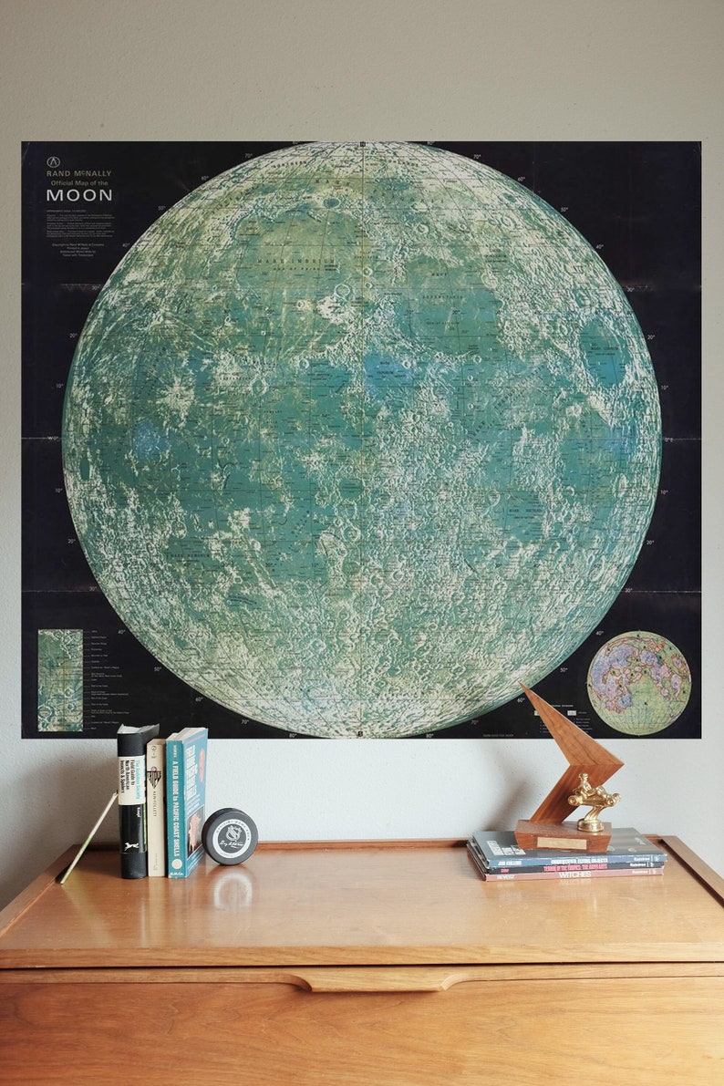 Moon Map Lunar Chart Vintage Rand McNally image 1