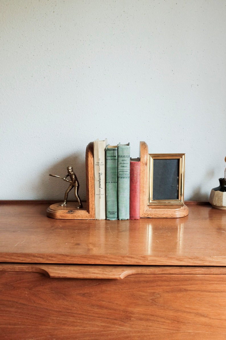 Brass and Wood Tennis Picture frame Bookends image 1