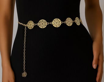 Ceinture en chaîne avec médaillon en filigrane doré/argenté - Personnalisable de 44 pouces