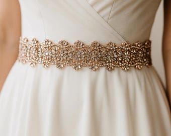 Ceinture de mariée en cristal doré rose - Ceinture de mariée en perles