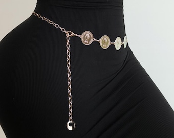 Ceinture à chaîne en forme de pièce d'or - Bijoux de taille médaillon de la reine Elizabeth pour robes et tenues