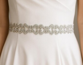 White Crystal Bridal Sash: Beaded Wedding Dress Belt