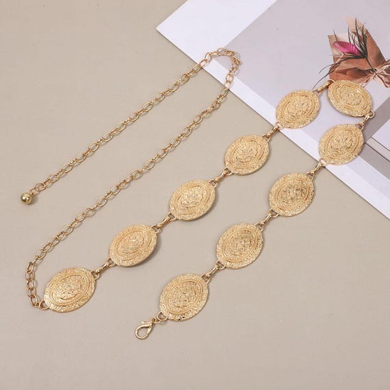 Silver/Gold Medallion Chain Belt –   Waist Jewelry for Dresses & Formal Events