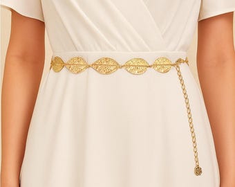 Ceinture à chaîne ajustable en forme de feuille : accessoire de robe doré