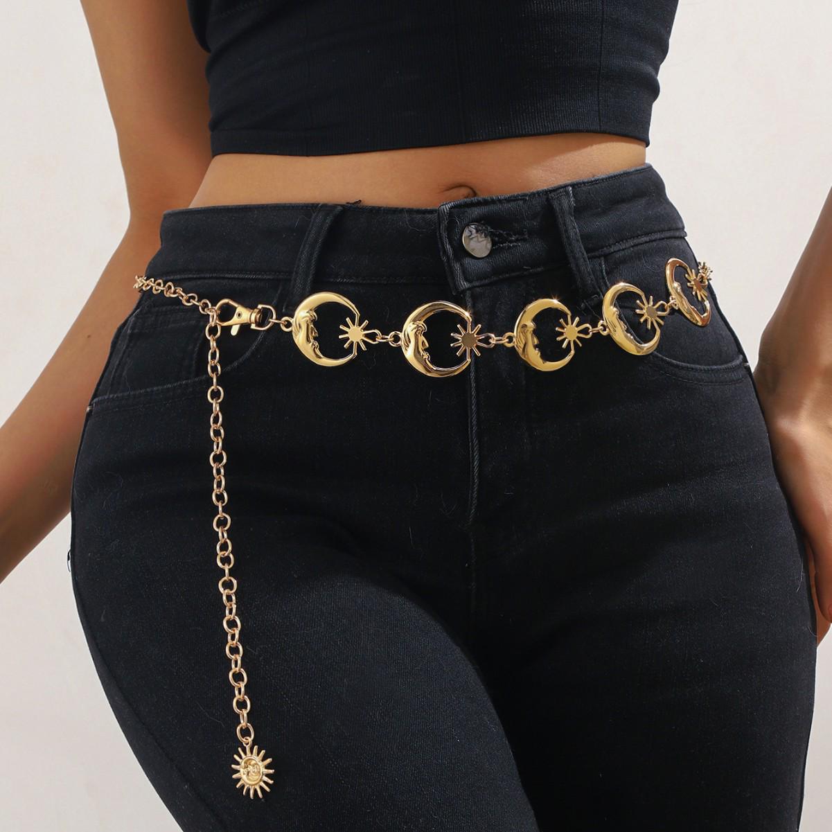 Celestial Moon Chain Belt — Gold Statement Waist Jewelry NWOT Celestial Moon Star Chain Belt Gold Tone | Mercari main image 4
