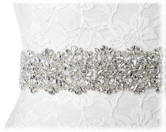 Ceinture nuptiale en cristal avec strass et perles pour robe de mariée