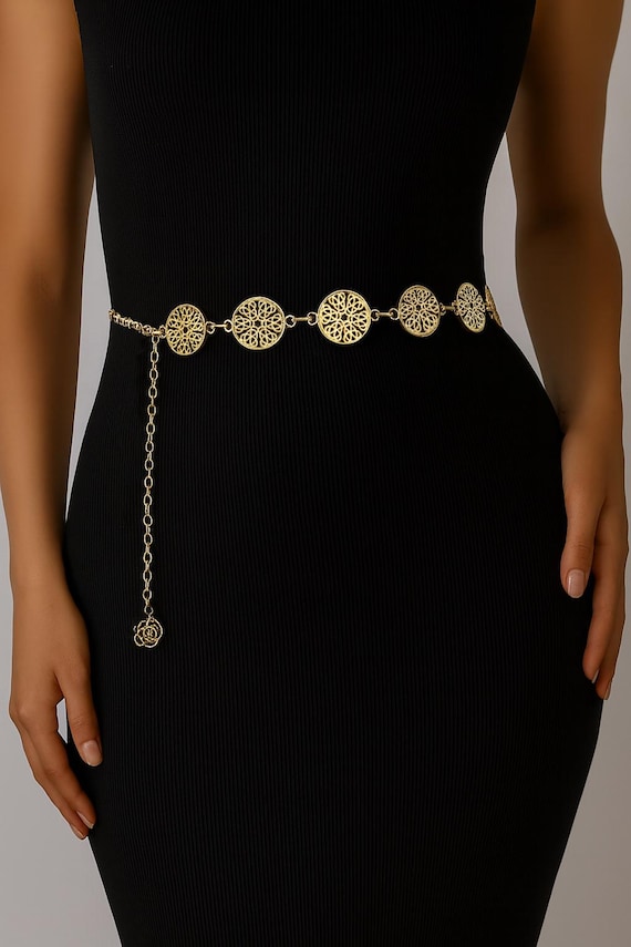 Golden/Silver Filigree Medallion Waist Chain Belt - 44 inches customizable