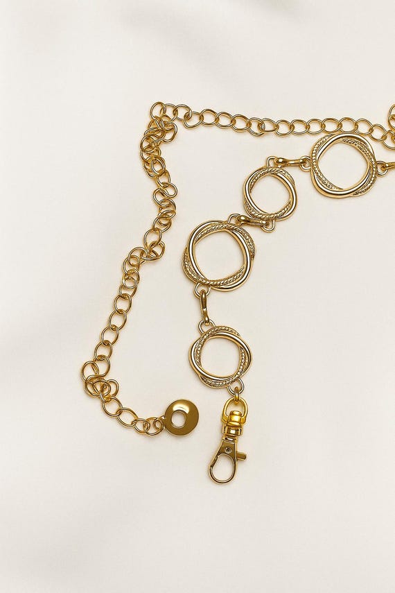 Vintage Silver Circle Link Chain Belt Adjustable Metal Ring Chain Link 70 main image 4