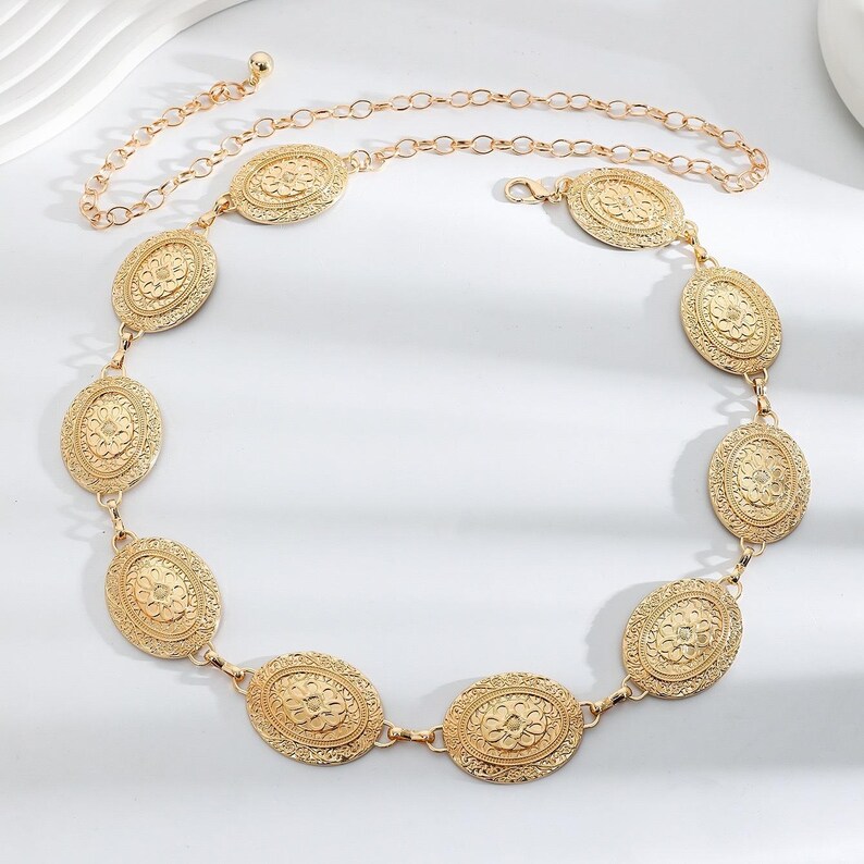 Cintura con catena e medaglione in argento/oro – Gioielli da indossare in vita per abiti ed eventi formali Oro