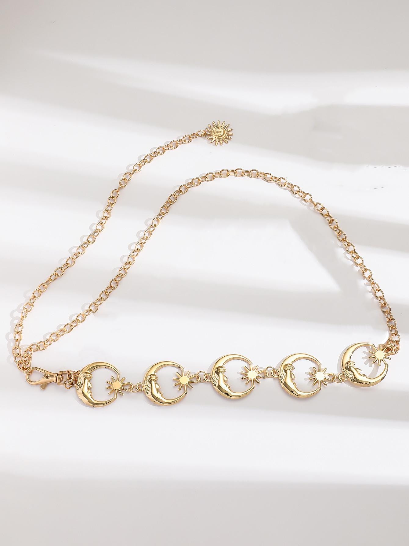 Celestial Moon Chain Belt — Gold Statement Waist Jewelry NWOT Celestial Moon Star Chain Belt Gold Tone | Mercari main image 3