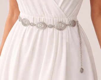 Ceinture chaîne médaillon en argent sur mesure - Bijoux de taille pour robes et événements formels