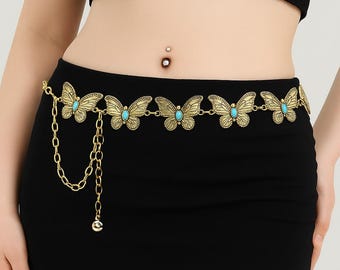 Ceinture vintage en or avec chaîne papillon - Bijoux bohèmes chics pour robes