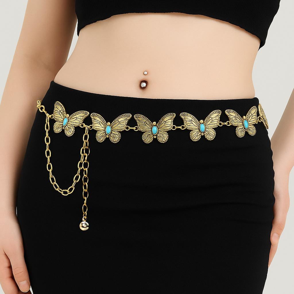 Vintage Gold Butterfly Chain Belt – Boho Chic Waist Jewelry 