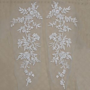 Floral Beaded Sequin Lace Applique Pair for Dressmaking, Wedding Veil Decoration, Embroidery Patch, 62x24cm