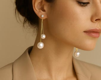 Boucles d'oreilles pendantes en or avec perles, longue goutte, bijoux de mariée élégants