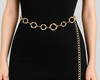 Ceinture chaîne à maillons circulaires réglables : accessoire de robe argenté ou doré