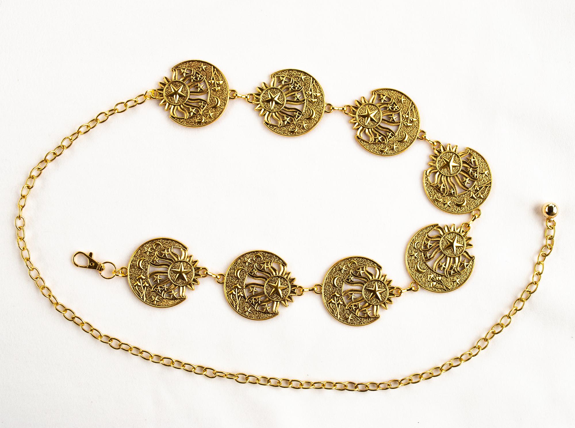 Celestial Moon & Star Waist Chain Belt #Gold Body Chain #Boho Festival Belt #Y2K Sacina Silver-tone Moon Star Belt, Waist Chain Belt for  main image 3