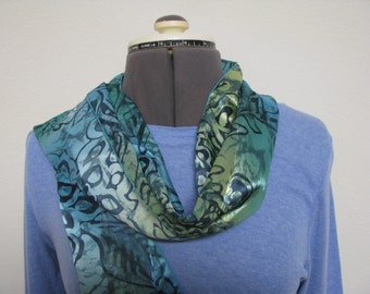 Modern Floral Teal Polyester Scarf, Green Floral Scarf, Teal Scarf, Striped Teal  Scraf, Woman Teal Scarf