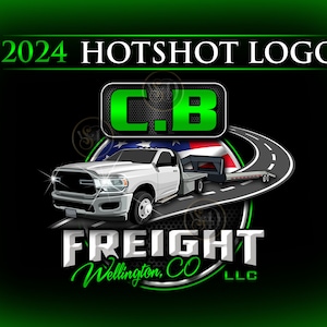 Hotshot Trucking Logo with 3D lettering, Roadway and American Flag, Green Trucking Company Branding Logo, Trailer Logo, Hot Shot Logo Gift