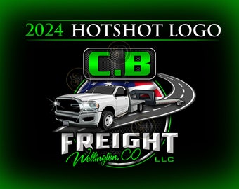 Hotshot Trucking Logo with 3D lettering, Roadway and American Flag, Green Trucking Company Branding Logo, Trailer Logo, Hot Shot Logo Gift