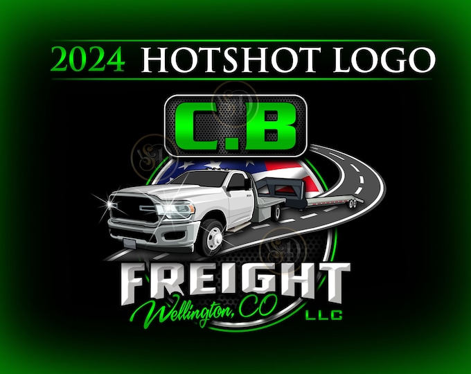 Hotshot Trucking Logo with 3D lettering, Roadway and American Flag, Green Trucking Company Branding Logo, Trailer Logo, Hot Shot Logo Gift