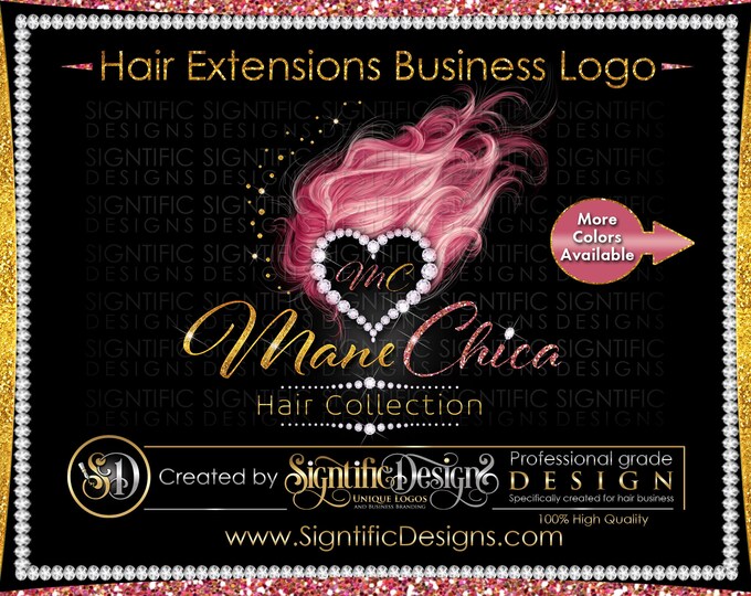 Hair Extensions Logo, Hair Business Brand, Hair Bundle Logo, Diamond Heart Logo, Bling Diamond Logo, Glitter Hair Logo, Hair Packaging Logo