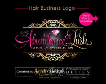 Glam Hair Business Logo Design with Nice Lettering, Gold Ornament Frame and Bling Diamond for Hair Tags, Bundle Wraps & Social Media.