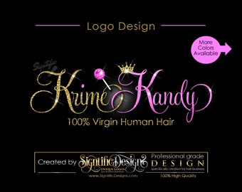 Glitter Hair logo Design, Luxury Glitter Hair Branding Logo, Beauty Hair Logo, Bling Lollipop/Crown Logo, Hair Extension Bundle Logo