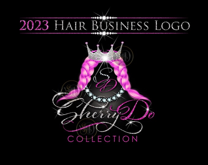 Princess Pigtail Logo for Hair Business Brand with Crown and Bling Diamonds, Perfect for Hair Tags, Bundle Wraps, Social Media and T-shirts