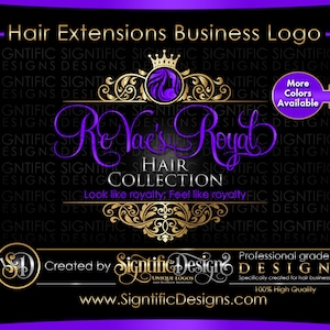 Hair Extension Logo, Hair Logo Design, Salon Logo, Hair Collection Logo, Gold and Purple Logo, Crown Logo, Vintage Frame, Virgin Hair Logo