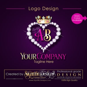 Business Diamond Heart Bling Crown Initials Logo, Company Logo, Hair Collection Logo, Hair Bundle Logo, Hair Business Logo, Hair Tag Logo image 1