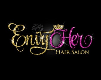 Glitter bling Hair Salon Logo, Custom Hair Salon Glitter Gold and Fuchsia Logo with Sparkles, Bling Gold Shimmer Logo, Gold, Pink Glitters