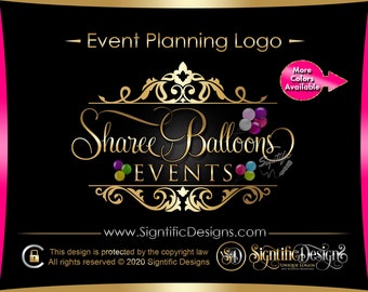 Event Planning Logo, Business Logo, Balloon Logo, Gold Logo, Business Branding, Logo for Events, Event Company Logo, Ornament Logo Design