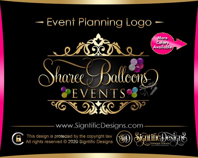 Event Planning Logo, Business Logo, Balloon Logo, Gold Logo, Business Branding, Logo for Events, Event Company Logo, Ornament Logo Design