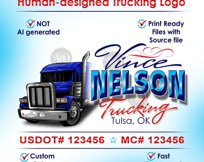 Personalized Truck Logo, Trucking Business Logo, Transport Logo, Semi Truck Door Logo with Options for Door Stickers, Magnets and Cards