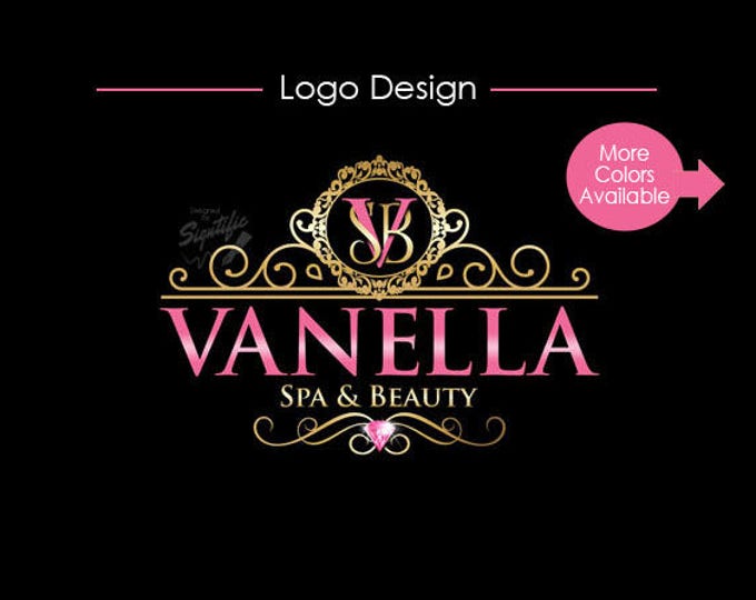 Custom Beauty and Spa Logo, Elegant Logo with vintage frame and diamond, Gold and Pink Logo, Product Label Design, Business Logo