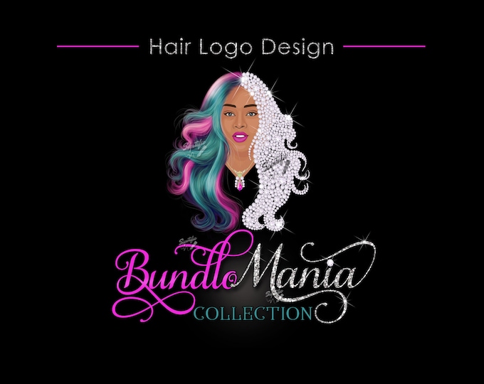 Multi-Color Hair Extension Logo, Diamond Hair Logo Design, Customize Bling Hair Logo, Hair Branding/Packaging Logo, Luxury Hair Bundle logo