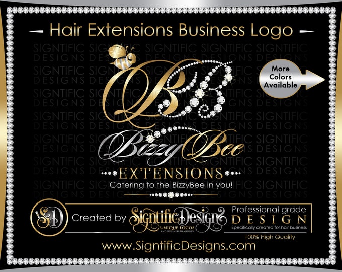 Custom Sparkly Hair Logo Branding Design with Bling Diamond Initials and Clipart - Stand Out on Social Media, Bundle Wraps and Hair Tags