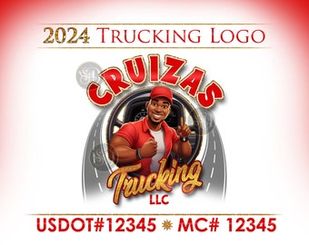 Custom trucking logo design featuring a charming cartoon character. Complete your branding with optional door stickers, magnets and cards