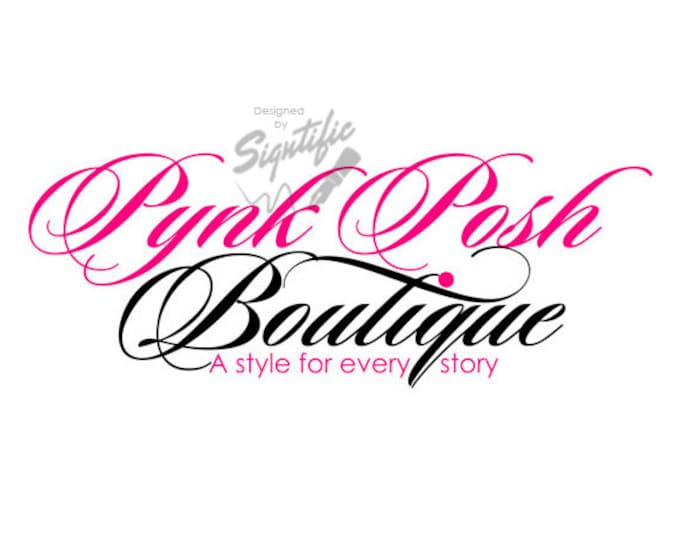 Custom boutique logo, pink and black logo design, small business text logo, logo for business card, website logo, italic cursive logo design