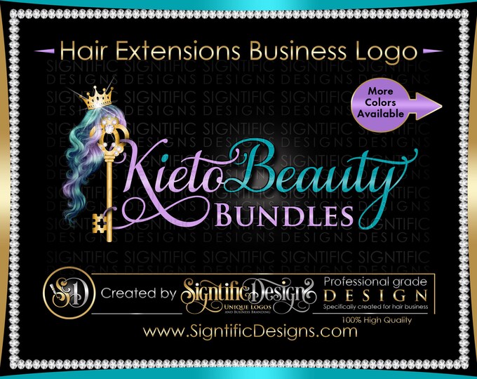 Lovely Hair Business Logo with Custom 2-Color Hair Bundle, Bling Diamond Crown & Clipart for Bundle Wraps, Tags and Social Media Posts