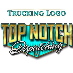 Op de afbeelding: Een goud-turquoise logo voor een transportbedrijf genaamd "Top Notch Dispatching LLC".