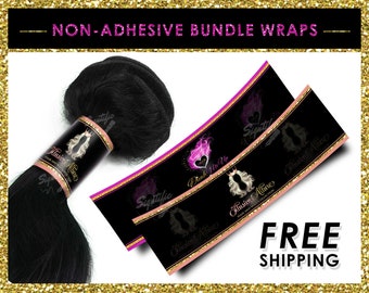 Non adhesive bundle wraps for hair extension bundles, hair band stickers to wrap around hair for hair business packaging with your own logo