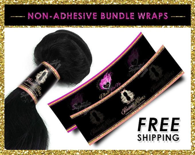 Non adhesive bundle wraps for hair extension bundles, hair band stickers to wrap around hair for hair business packaging with your own logo